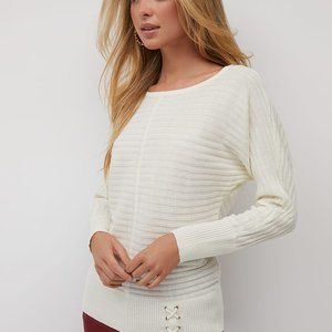 NEW YORK & CO. White Ribbed Lace-Up Waist Dolman Sweater Women XXL, NWT